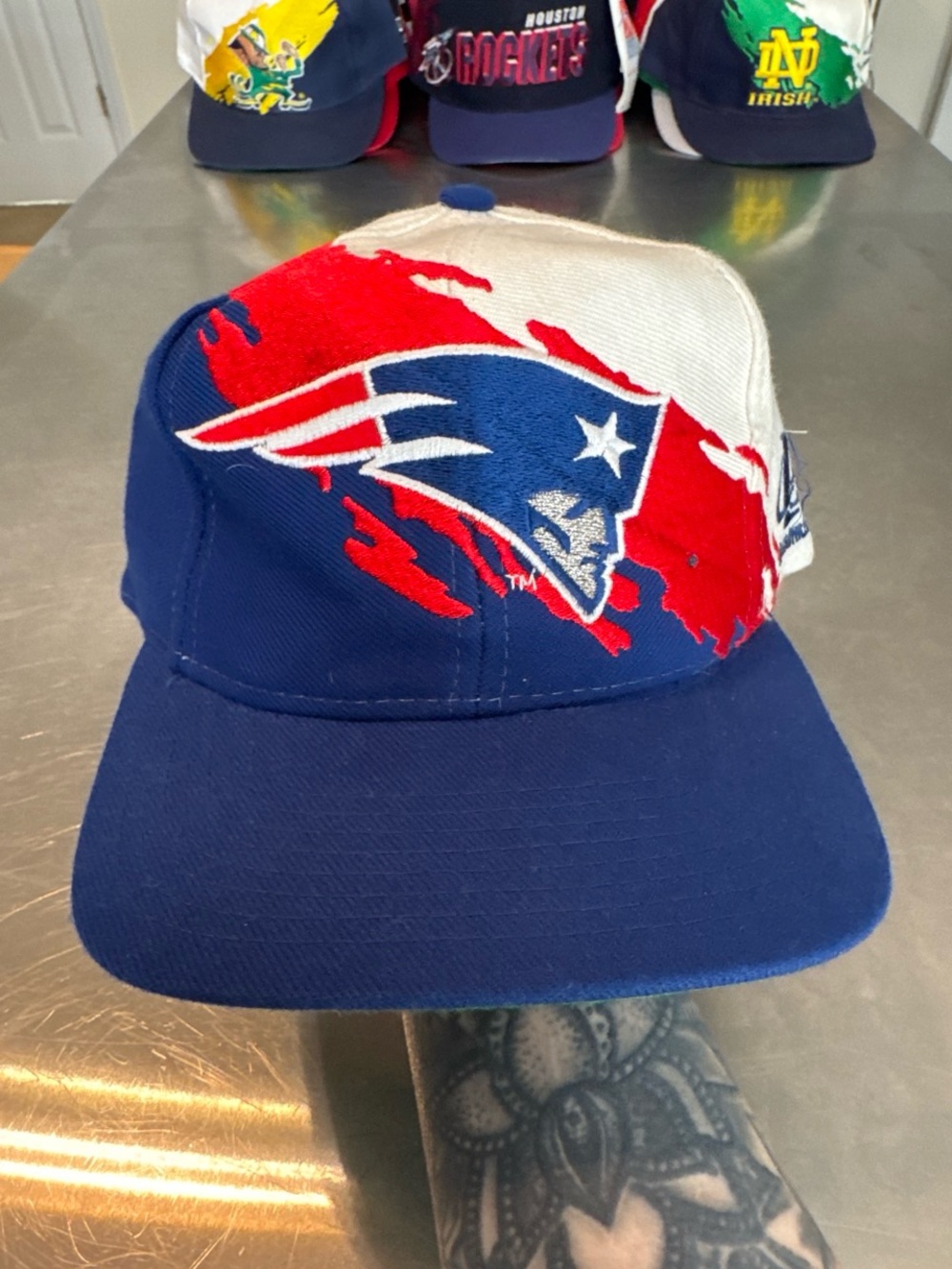 Vintage 90s New England Patriots Logo Athletic Splash Snapback Hat